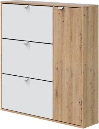 Scarpiera 3 Ribalte Doppia Profondità Con Anta Laterale 30 Paia Rovere E Bianco