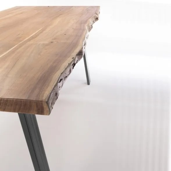 Tavolo In Legno Massello Grezzo Stile Industrial Moderno Gambe in Acciaio Bizzotto 200x95 Cm Aron