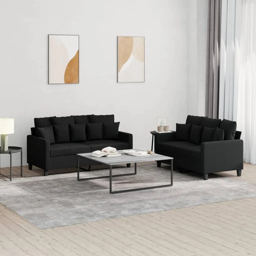 Set Di Divani 2 Pz Con Cuscini Nero İn Tessuto /