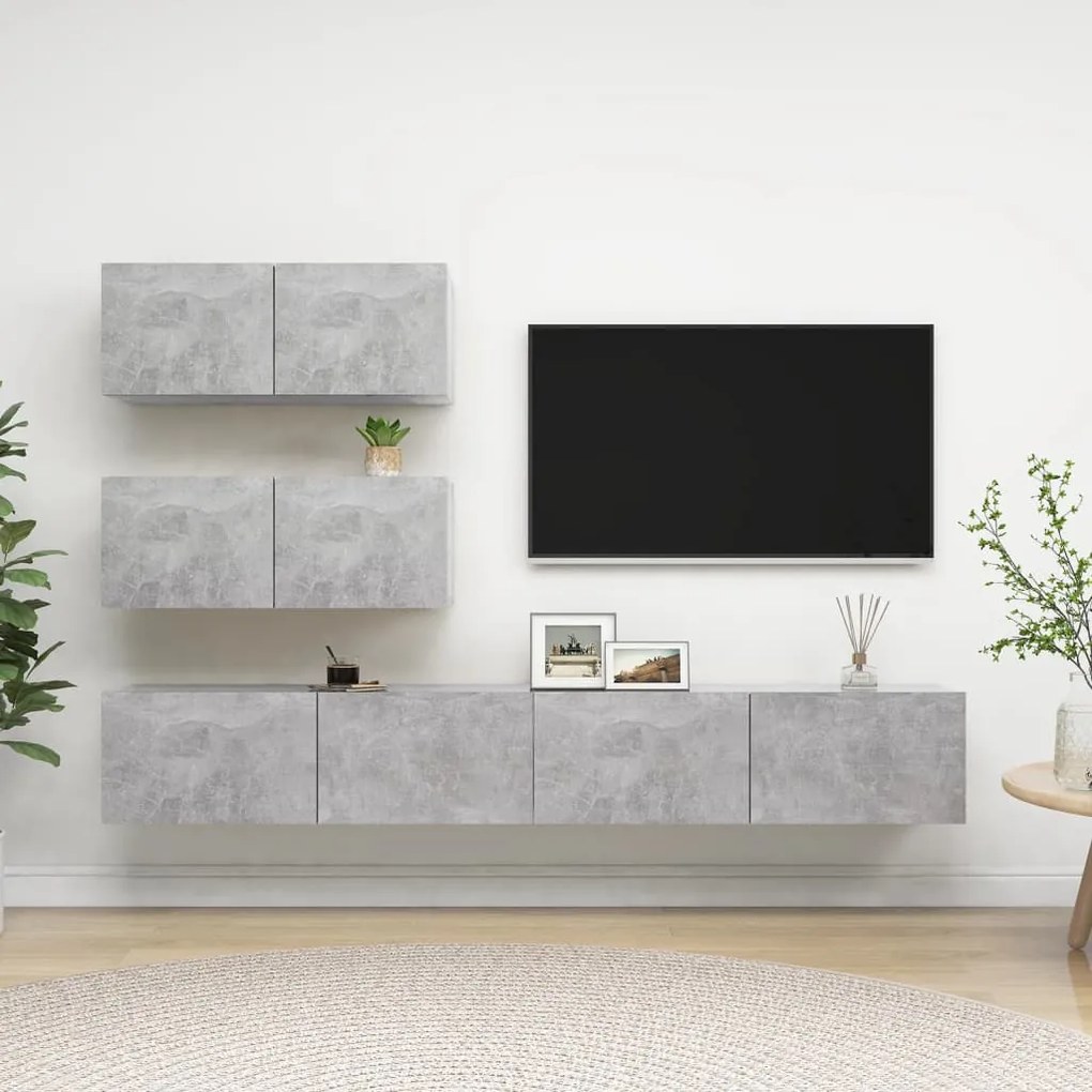 Set Di Mobili Porta Tv 4 Pz Grigio Cemento İn Legno Multistrato /