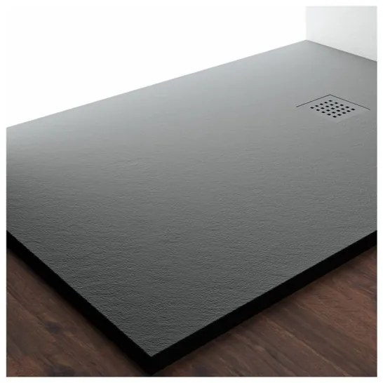 Piatto doccia in mineralmarmo 80x100 cm antracite effetto pietra con griglia e piletta sifonata