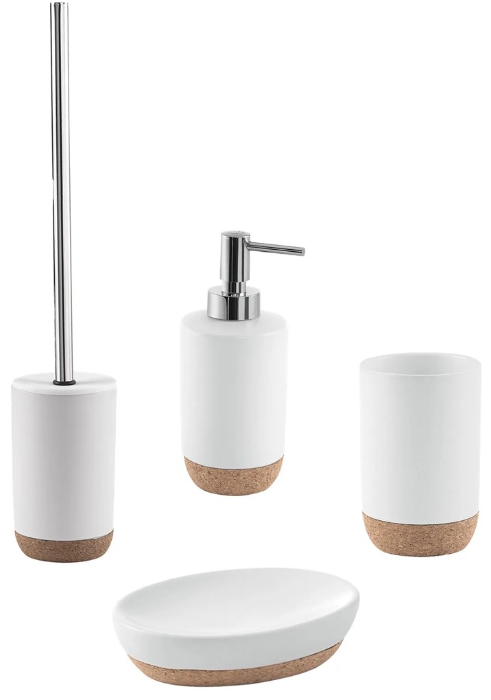 Set 4 Accessori D'Appoggio Gedy "Ilary" Bianco/Sughero