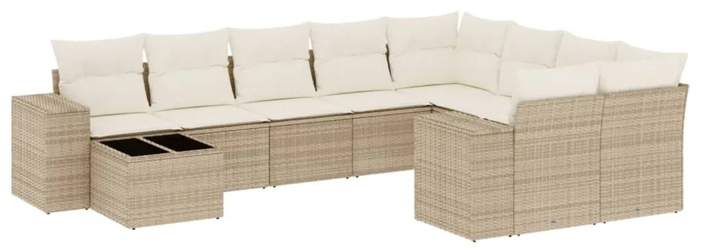 Set divano da giardino 10 pz con cuscini beige in polyrattan