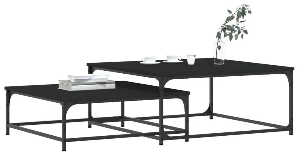 Tavolini impilabili 2 pz neri in legno multistrato