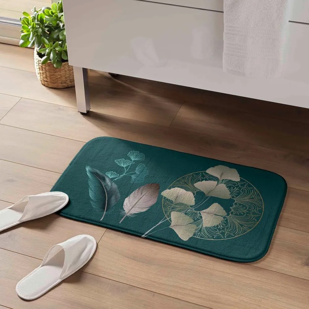 Tappeto bagno turchese 45x75 cm Ginkoblue - douceur d'intérieur