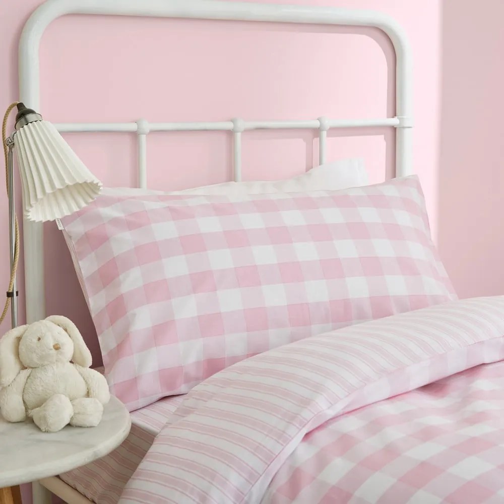 Biancheria da letto in cotone rosa, 135 x 200 cm Check and Stripe - Bianca