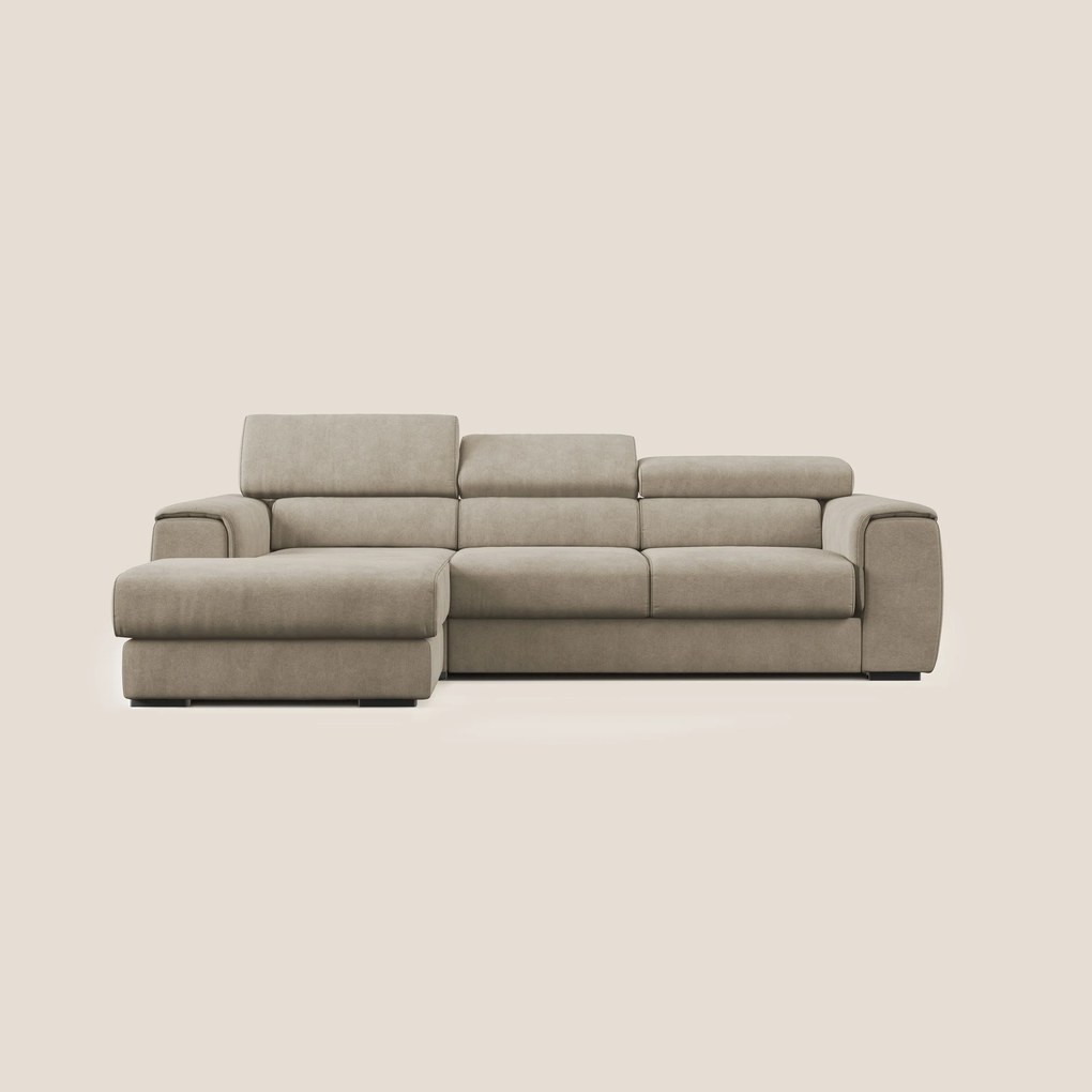 Zeno Divano angolare con pouf estraibile poggiapiedi in tessuto morbido impermeabile T02 beige