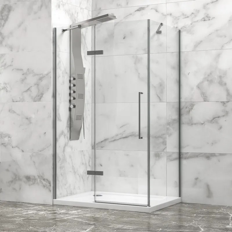Box doccia 90x80 telaio acciaio spazzolato porta battente laterale fisso 90cm| KT1000SAS - KAMALU
