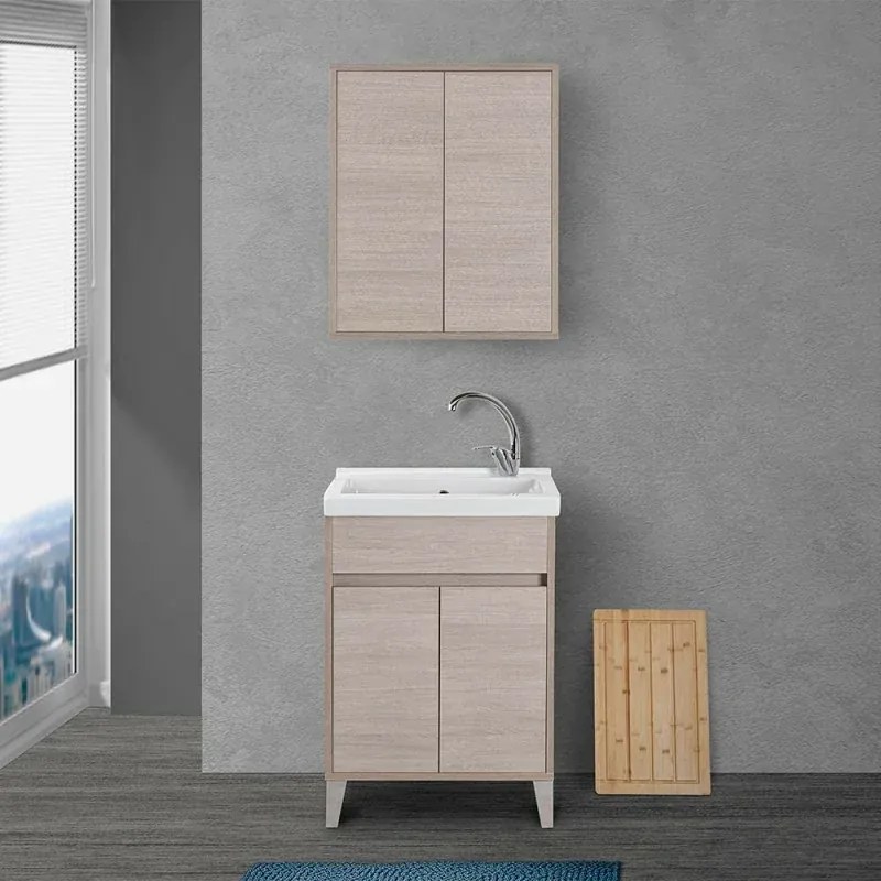 Mobile lavatoio 60x50 cm rovere chiaro con vasca in ceramica Way