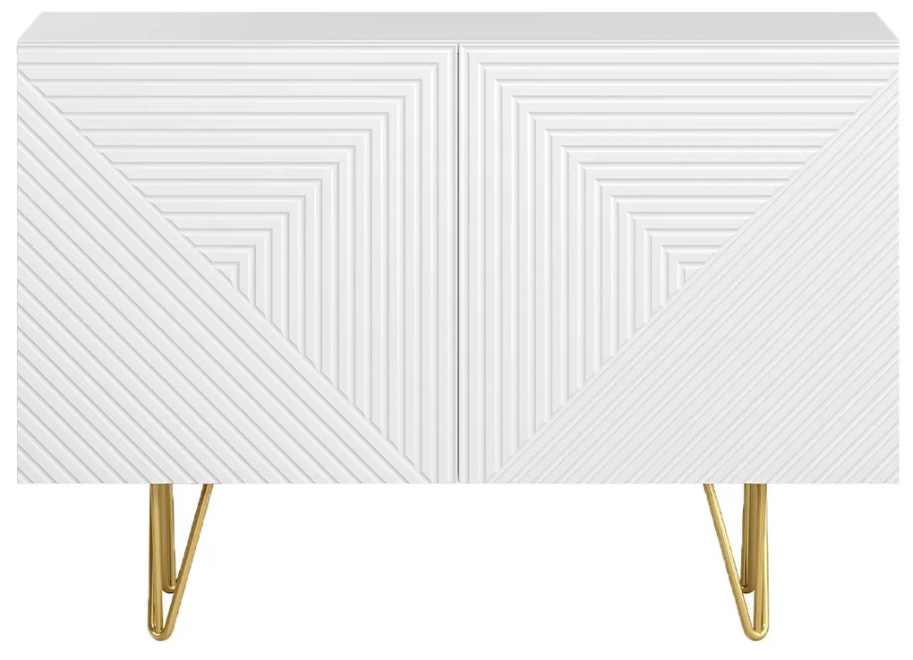 Credenza design bianco e oro con 2 ante L107 cm OZEN