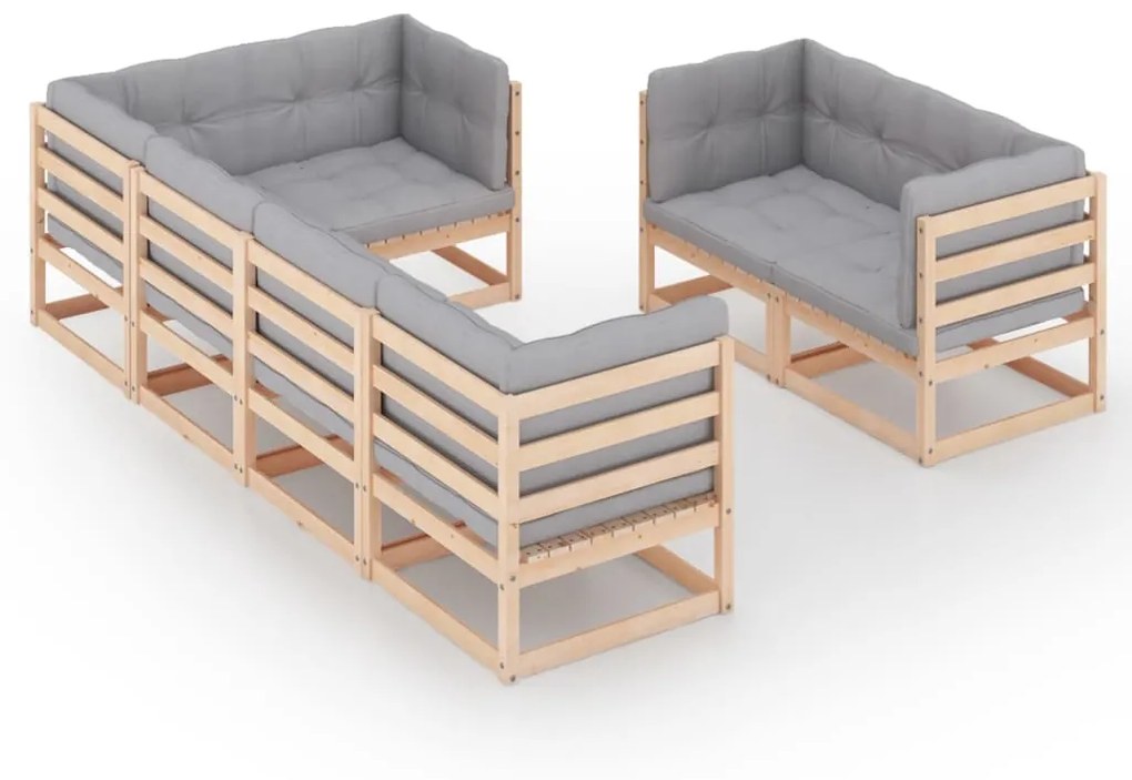 Set divani da giardino 7 pz con cuscini legno massello di pino