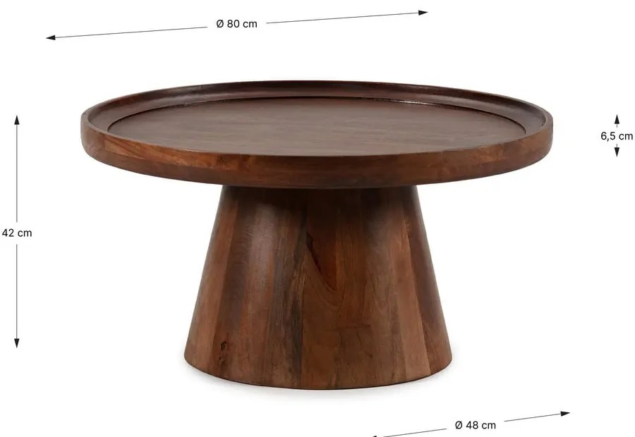 Tavolino da salotto rotondo marrone scuro in mango massiccio ø 80 cm Rose – MOME