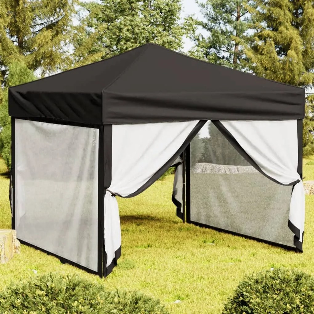 Tenda Per Feste Pieghevole Con Pareti Laterali Nero 3x3 M /