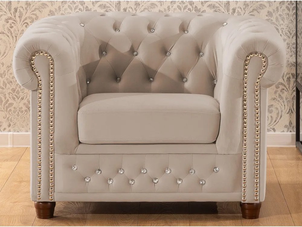Poltrona chesterfield beige con rivestimento in velluto York Blik – Ropez