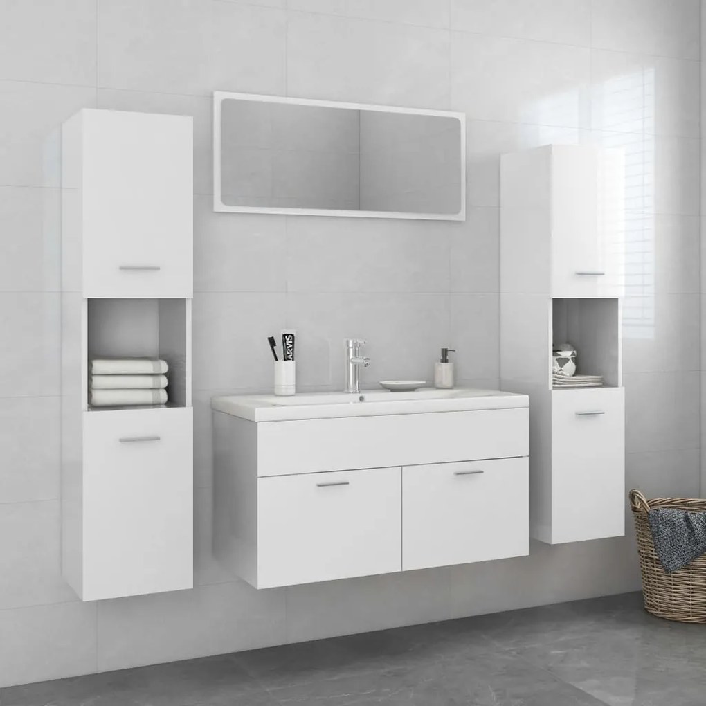 Set Mobili Da Bagno Bianco Lucido İn Legno Multistrato /