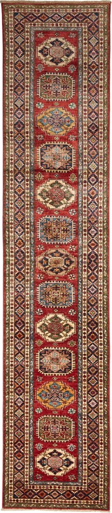 Kazak Tappeto 80x400 Rosso (Pakistan) Annodato A Mano