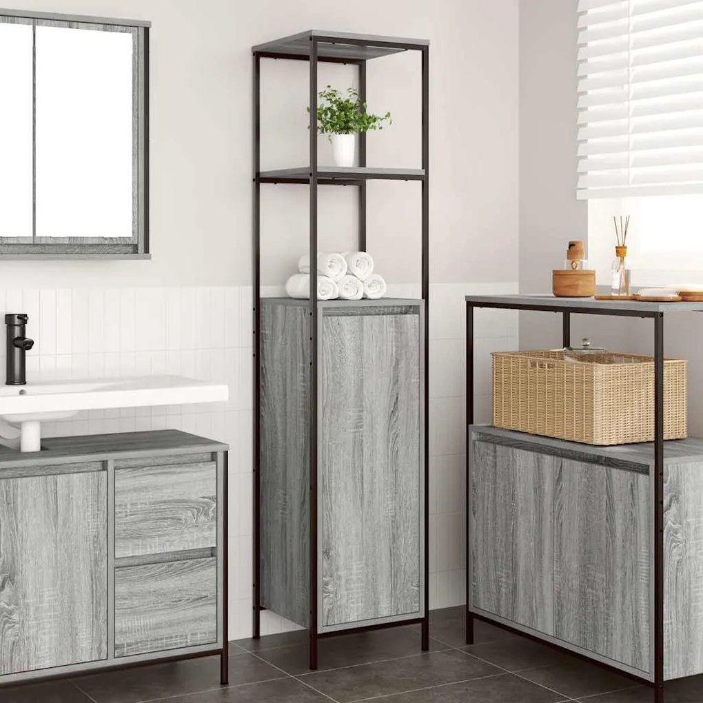 Mobile Da Bagno Con Ripiani Grigio Sonoma 36x35x165 Cm /