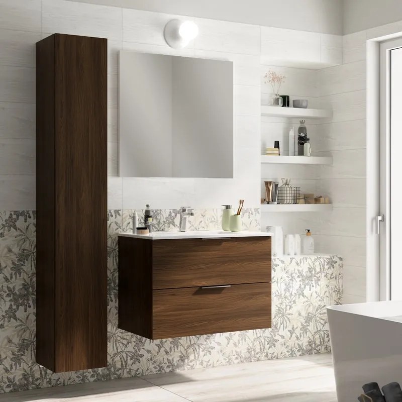 Mobile sottolavabo e lavabo Jnka noce browny L 80 x H 55 x P 45 cm 1 vasca 2 cassetti