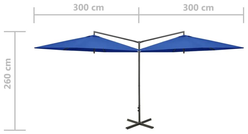 Ombrellone Doppio con Palo in Acciaio Azzurro 600 cm