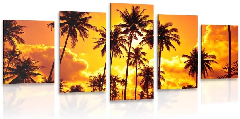 Quadri 5 pezzi – Palme da cocco sulla spiaggia