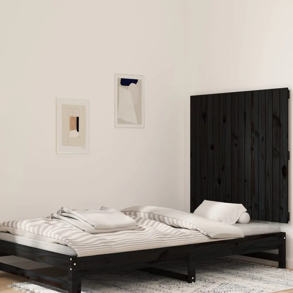Testiera Da Parete Nera 95,5x3x90 Cm İn Legno Massello Di Pino /