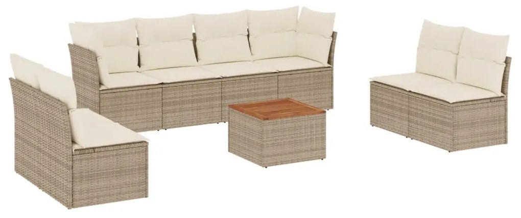 Set divano da giardino 9 pz con cuscini beige in polyrattan