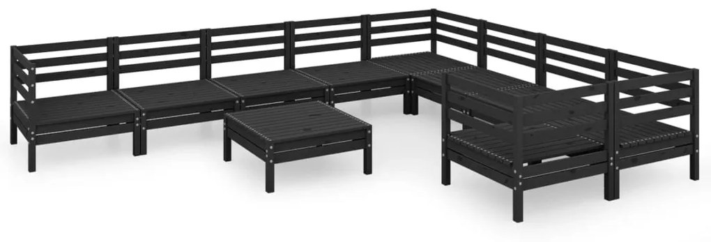 Set salotto da giardino 10 pz nero in legno massello di pino