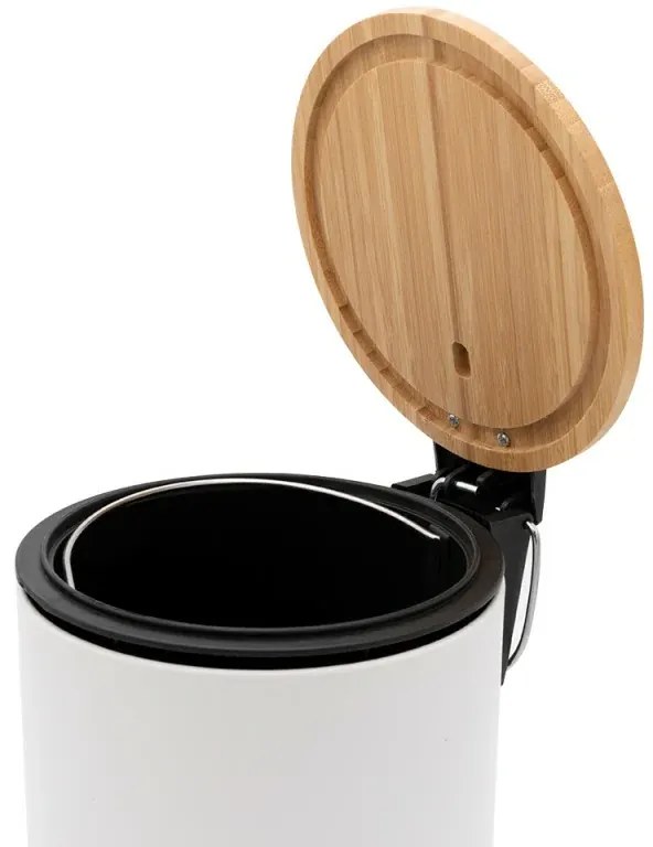 Kit accessori bagno scopino e pattumiera bianco in acciaio e bambù Haiti