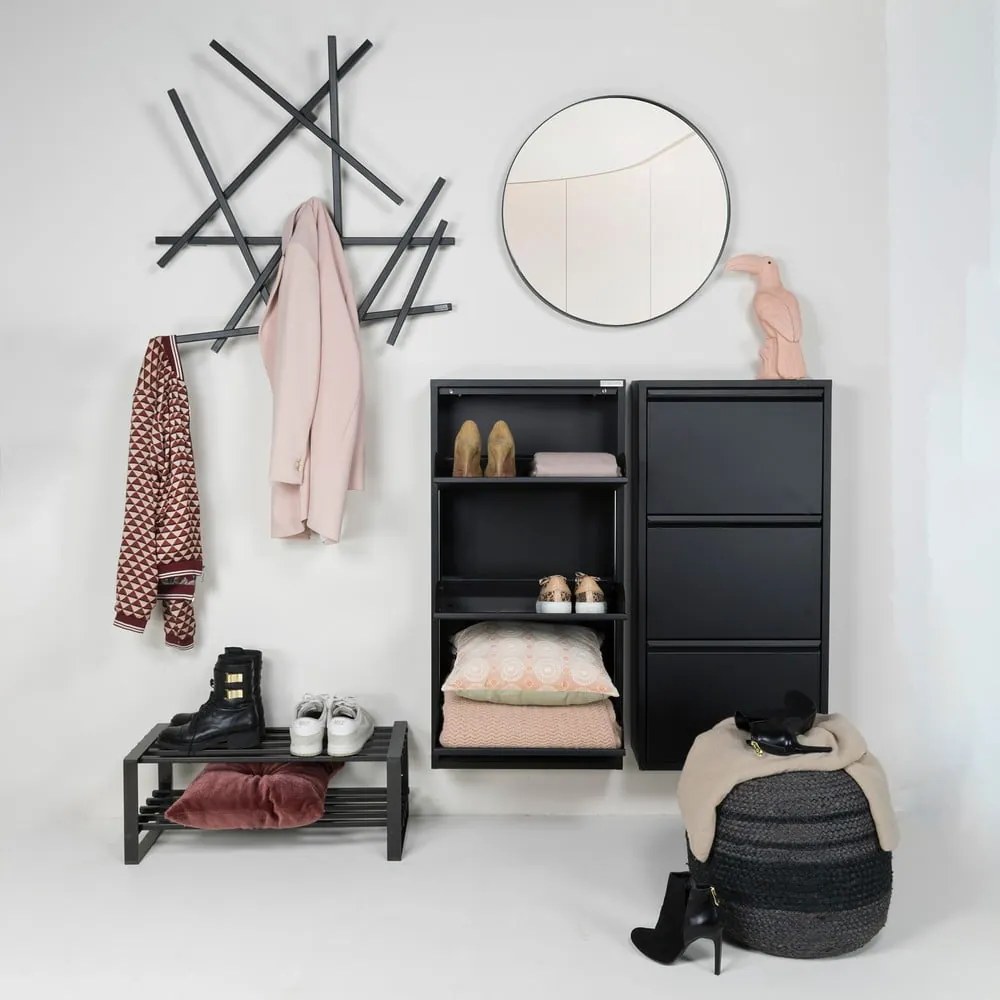 Scarpiera nera in metallo con ante ribaltabili 50x103x15 cm Billy – Spinder Design