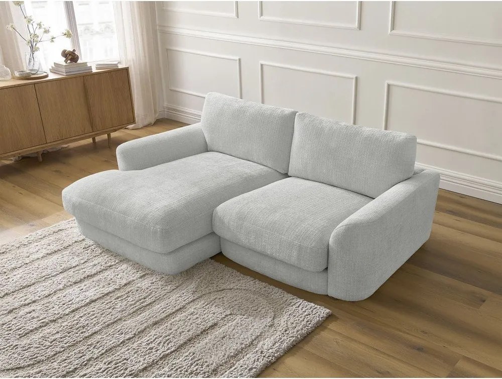 Divano angolare grigio chiaro (con penisola a sinistra/con chaise lounge) con rivestimento in ciniglia Leonore – Bobochic Paris