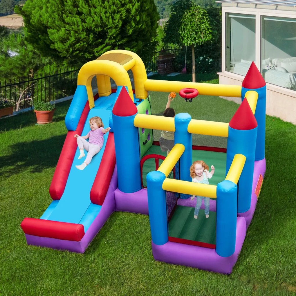 Costway Castello gonfiabile con scivolo trampolino piscina di palline, Casa di salto gonfiabile 5-in-1 per bambini