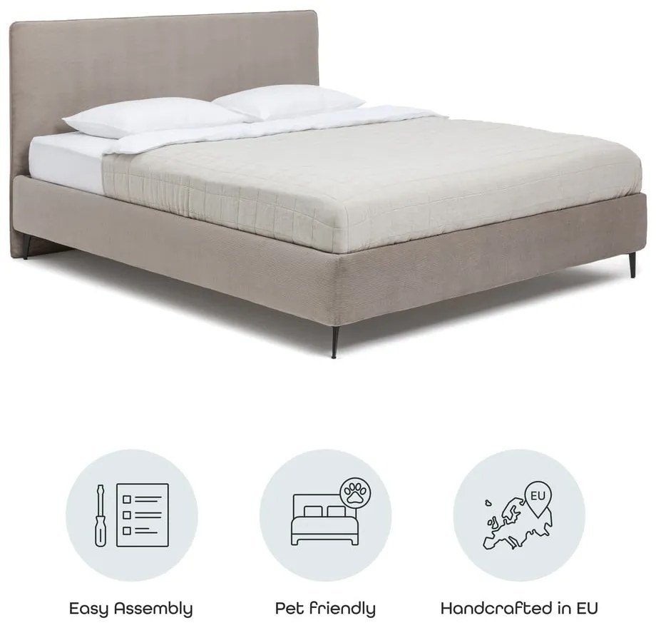 Letto matrimoniale imbottito grigio tortora con rete inclusa 160x200 cm Noira Slim – Bonami Selection