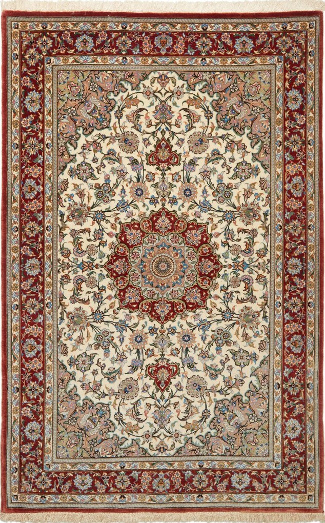 Isfahan Tappeto 100x140 Rosso (Iran) Annodato A Mano