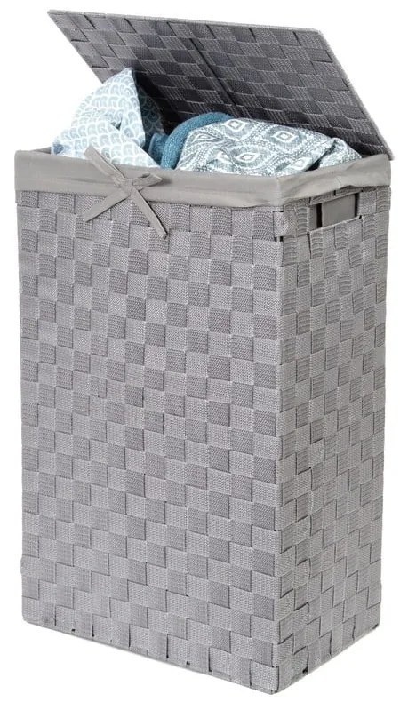Cesto da bucato grigio con coperchio Cesto da bucato in lino, altezza 60 cm - Compactor