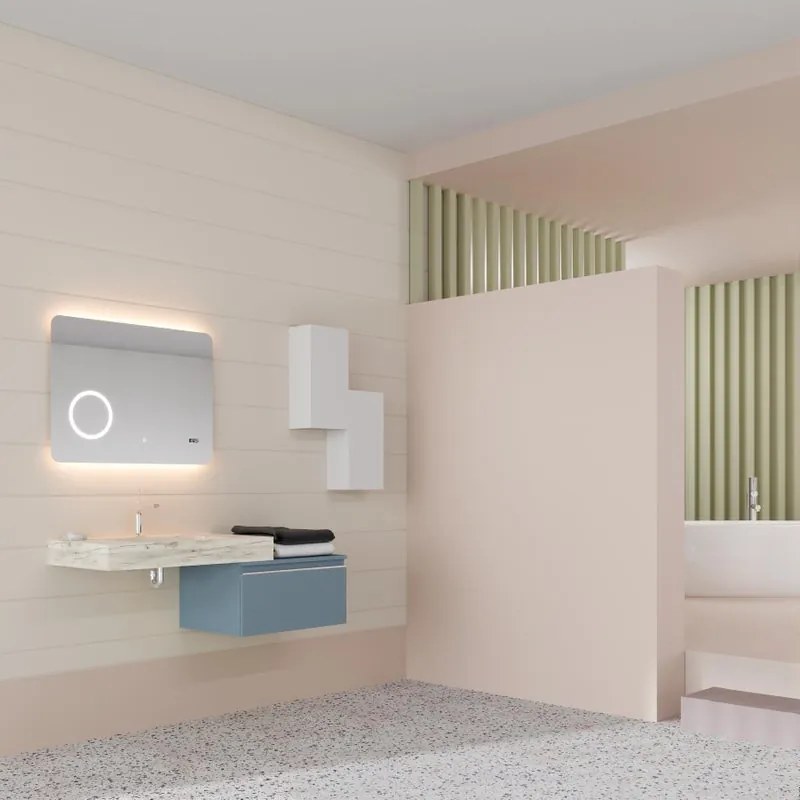 Mobile sottolavabo e lavabo Ofset per vasca centrale lavabo-rovere ice; cassetto-blu pastello opaco L 80 x H 32 x P 46 cm 1 cassetto