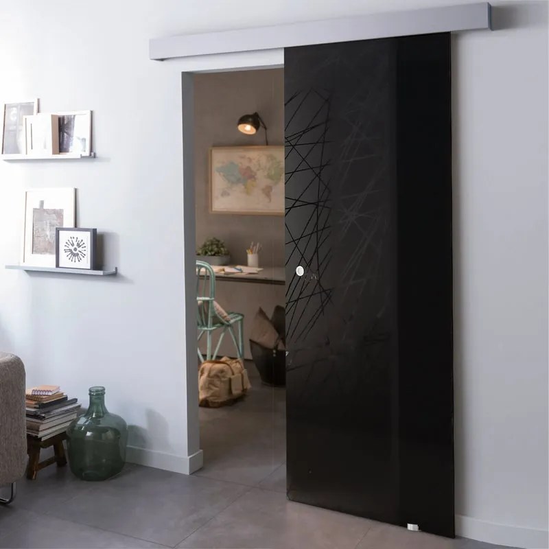 Porta scorrevole reversibile Armonia in alluminio grigio, L 96 x H 212 cm, con binario Alu