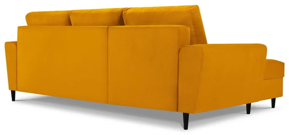 Divano angolare color senape allungabile e con contenitore (con penisola a sinistra/con chaise lounge) con rivestimento in velluto a coste Kyoto – Cosmopolitan Design