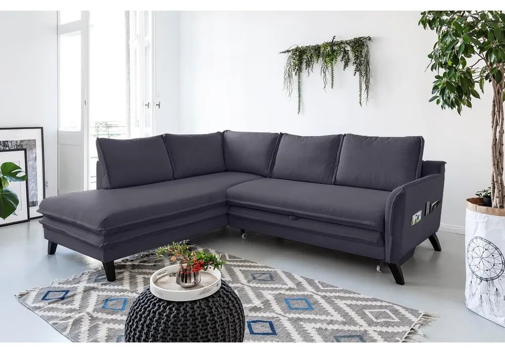 Divano letto angolare antracite L, angolo sinistro Charming Charlie - Miuform