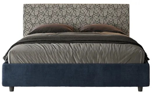 Letto matrimoniale contenitore imbottito 160x200 tessuto Era 9 blu Arla