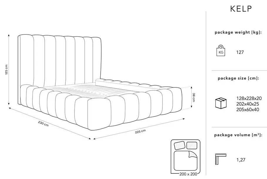 Letto matrimoniale imbottito grigio con contenitore con griglia 200x200 cm Kelp - Micadoni Home