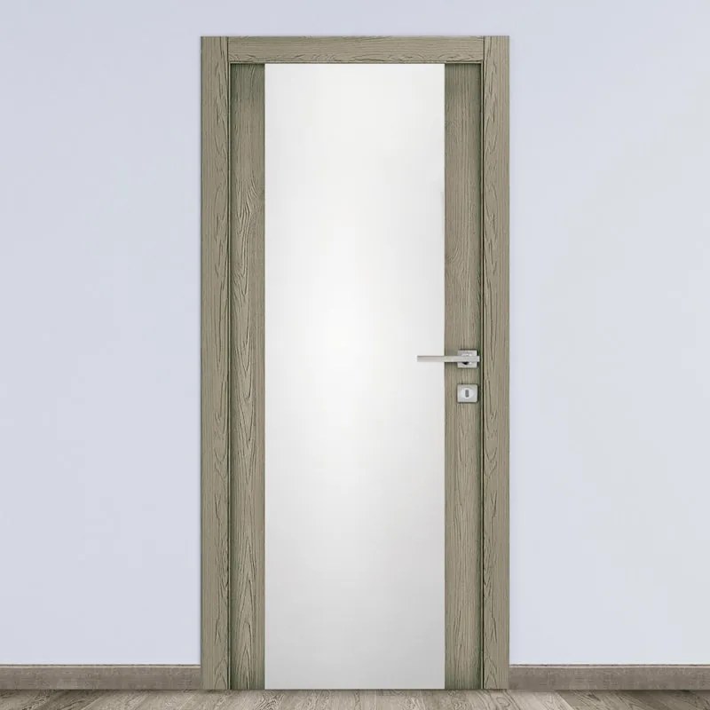 Porta interna a battente Almond vetrata in vetro colore avena, L 70 x H 210 cm, apertura reversibile