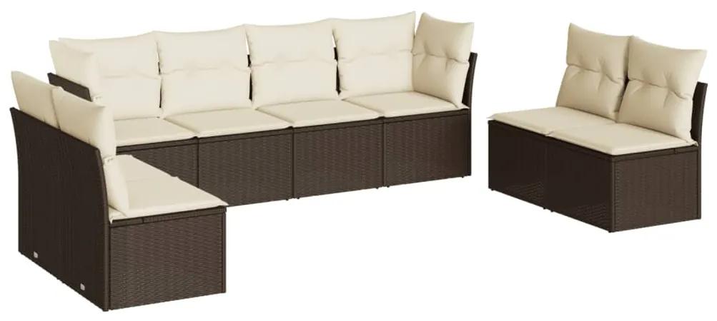 Set divani da giardino 8 pz con cuscini marrone in polyrattan