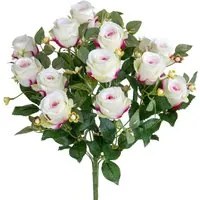 Set 2 Bouquet Artificiale Rose Boccio/Hiperycum per 13 Fiori Beige