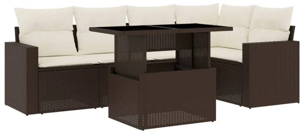 Set divano da giardino 6 pz con cuscini marrone in polyrattan