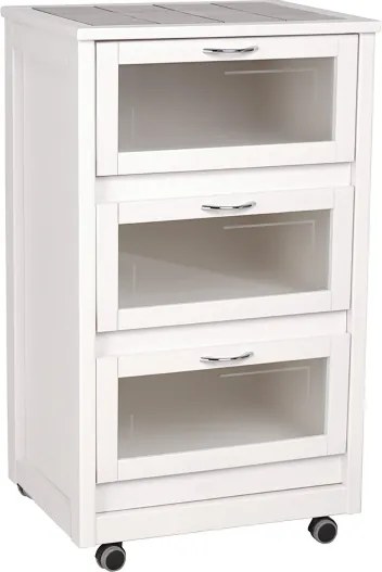 Carrello Mobiletto Bianco con ante a ribalta in vetro LANDHELL