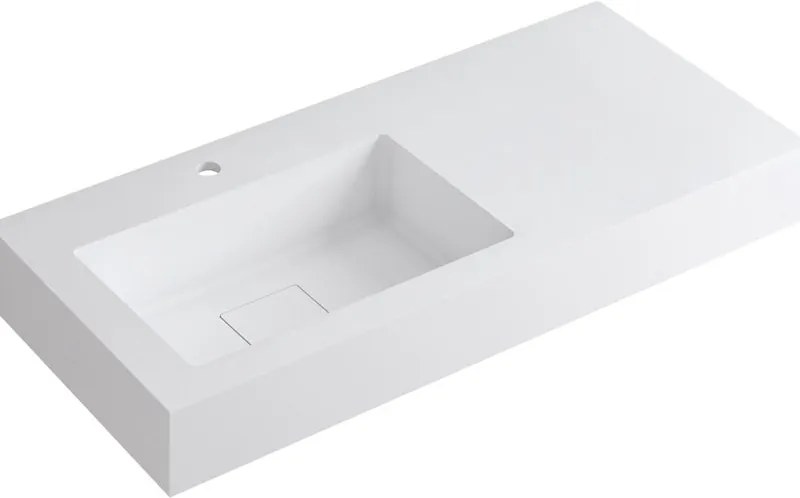 Lavabo a incasso rettangolare vasca a sinistra L 100.5 x H 15 x P 46 cm in resina bianco lucido