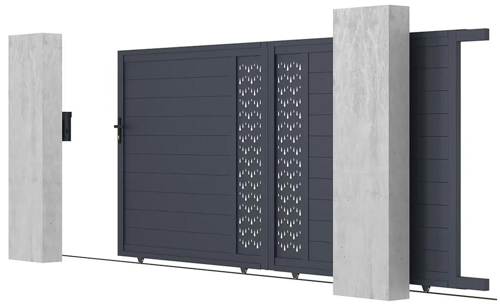 Cancello scorrevole L416 x H180 cm in Alluminio semi traforato con motivi Antracite - GREGOR