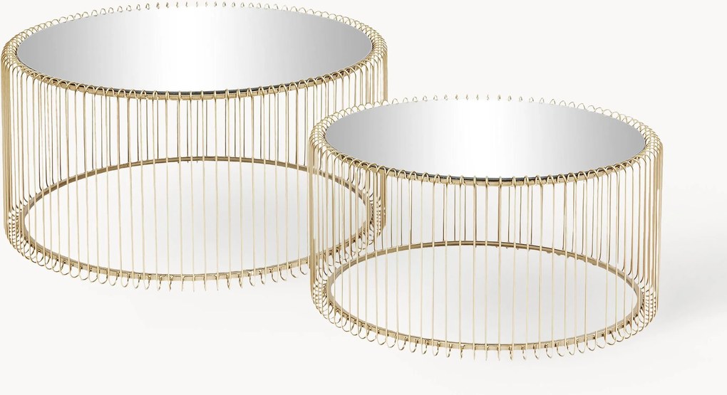Set 2 tavolini da salotto con piano in vetro Wire