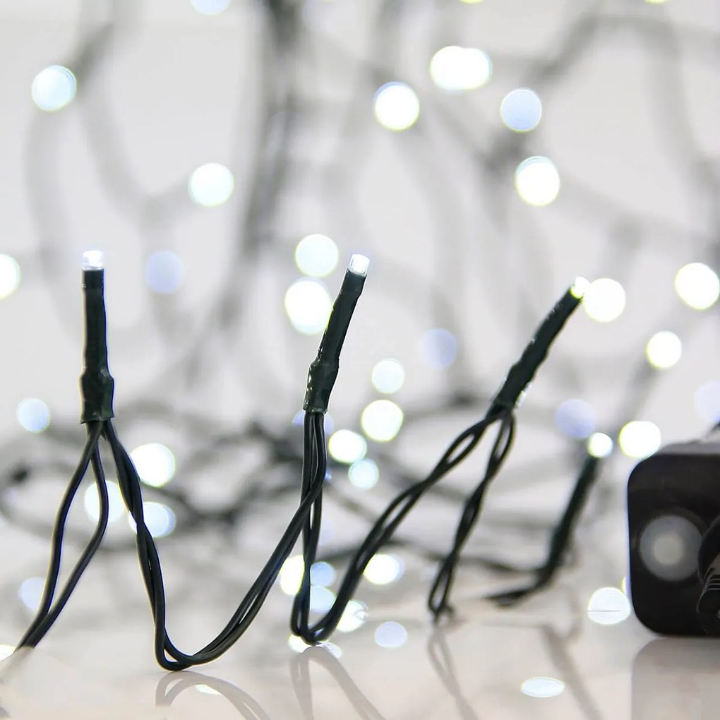 Catenaria Natalizia LED 8 GIOCHI DI LUCE 38m C.VERDE IP44 Colore Bianco Freddo 7500 - 8500 °K