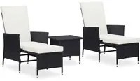 Set Divani da Giardino 3 pz con Cuscini in Polyrattan Nero cod mxl 37967